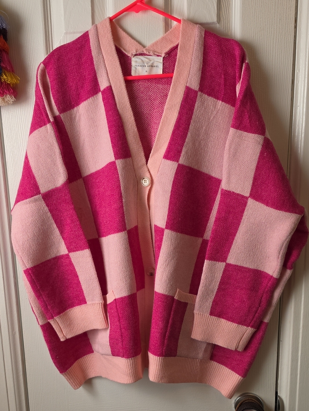 NWOT Pink Checkerboard SUPER GIRLY Cardigan SWEATER